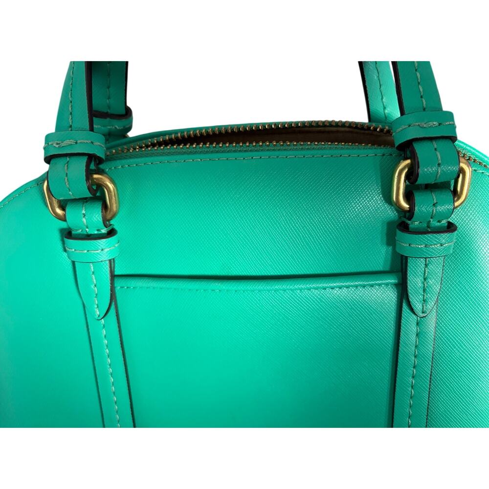 Coach F21907 Saffiano Leather Dome Satchel Turquoise Green Top Handle Handbag - Picture 14 of 16
